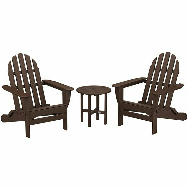 Polywood Classic Mahogany Patio Set with Side Table and 2 Folding Adirondack Chairs 633PWS2141MA